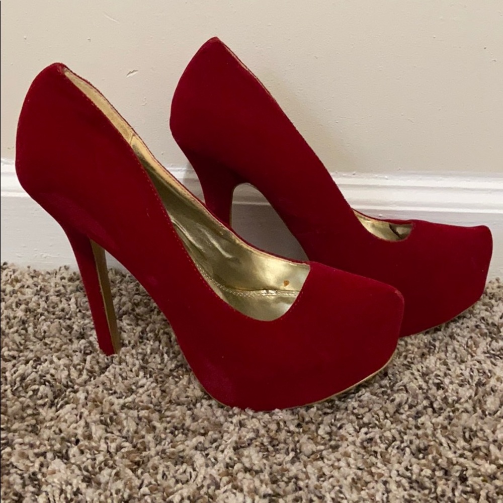 Red Faux Suede Pump